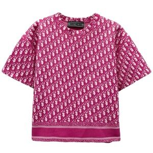 Dior Jacquard Oblique Logo Pink White Top Short Sleeve Zipper Shoulder Shirt 34